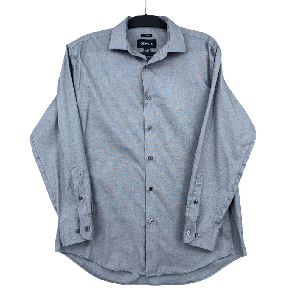 Awearness Kenneth‎ Cole Dress Shirt Mens 16.5 32/33 Cotton Spandex Gray